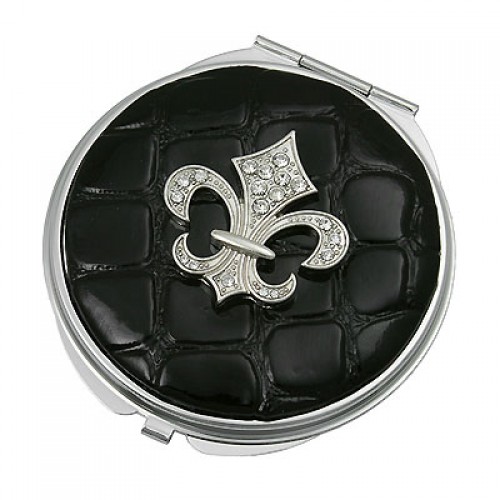 Pocket Mirror - Fleur De Lis Charm w/ Croc Embossed - MR-GM1264BK